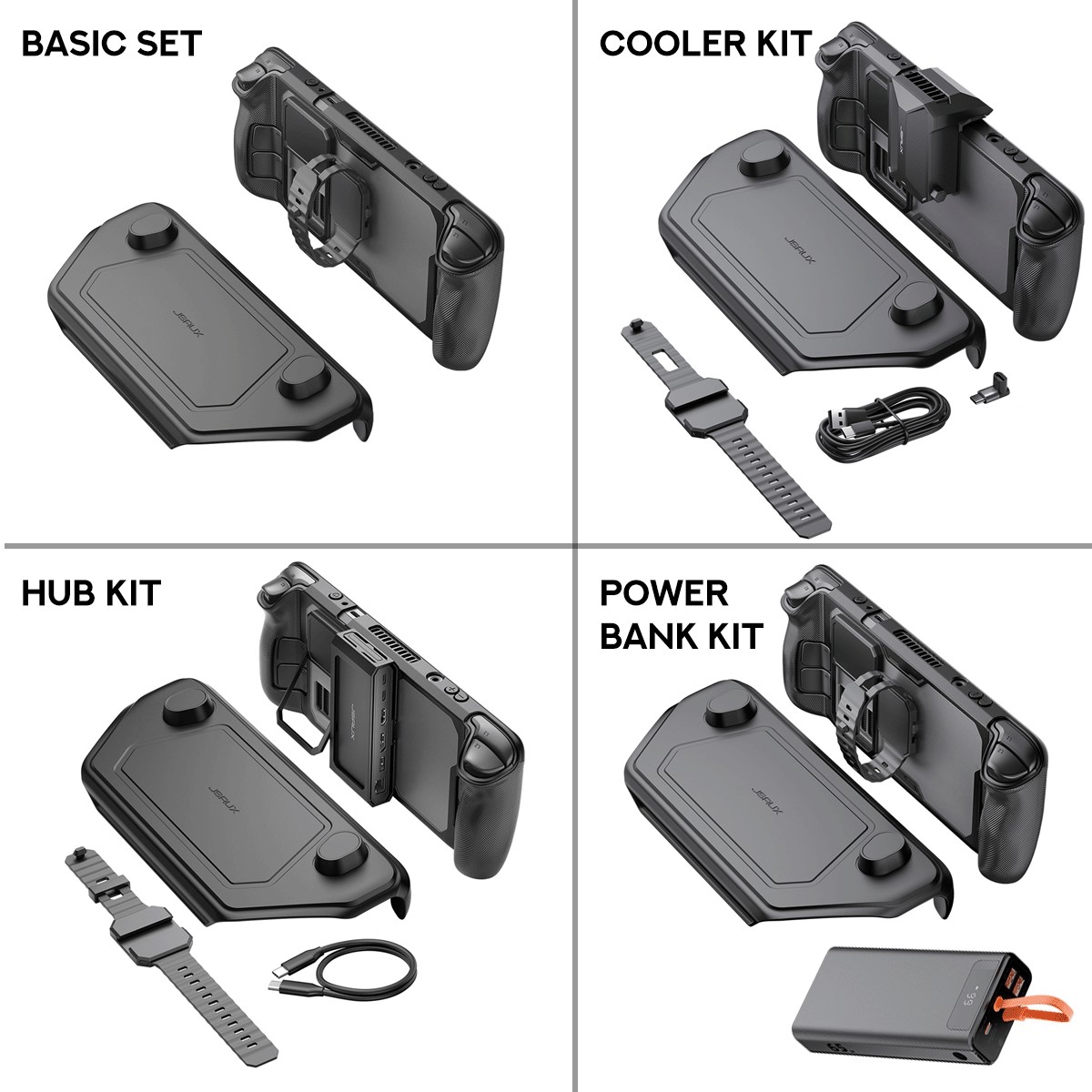 jsaux-modcase-for-steam-deck-steam-deck-oled-black-pc0104-basic-set-cooler-kit-hub-kit-power-bank-kit