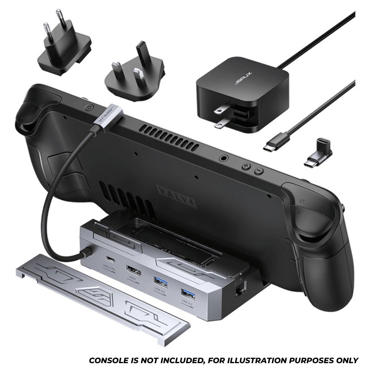 jsaux-usb-c-6-in-1-docking-station-with-m-2-ssd-enclosure-65w-charger-setfor-steam-deck-steam-deck-oled-rog-ally-legion-go-grey-hb0604