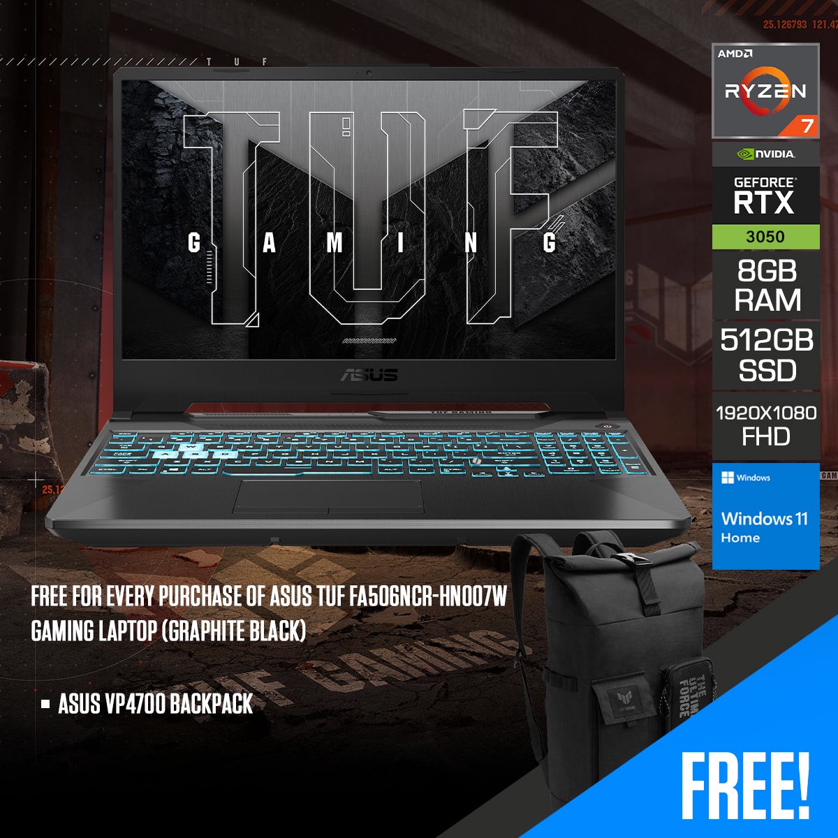 asus-tuf-fa506ncr-hn007w-gaming-laptop-graphite-black-15-6-fhd-1920x1080-ips-144hz-ryzen-7-7435hs-8gb-ram-512gb-ssd-rtx-3050-windows-11-home-asus-vp4700-backpack