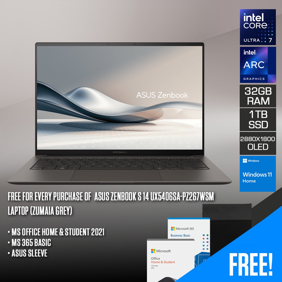 asus-zenbook-s-14-ux5406sa-pz267wsm-laptop-14-3k-oled-120hz-ultra-7-258v-32gb-ram-1tb-ssd-intel-arc-graphics-windows-11-home-ms-office-home-student-2021-ms-365-basic-asus-sleeve