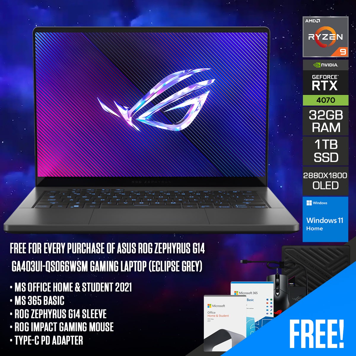 asus-rog-zephyrus-g14-ga403ui-qs066wsm-gaming-laptop-14-3k-oled-120hz-r9-8945hs-32gb-ram-1tb-ssd-rtx-4070-win-11-home-ms-office-h-s-2021-ms-365-basic-zephyrus-g14-sleeve-impact
