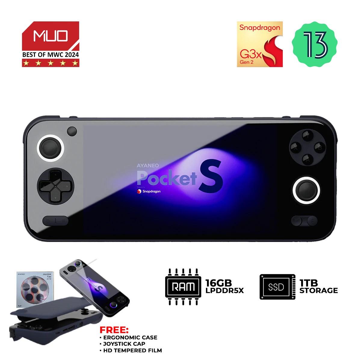ayaneo-pocket-s-qualcomm-snapdragon-g3x-gen2-16gb-1tb-w-microsd-port-6-1080p-borderless-ips-mirror-screen-android-handheld-gaming-console-w-free-ayaneo-pocket-s-ergonomic-case-pocket-s-joystick