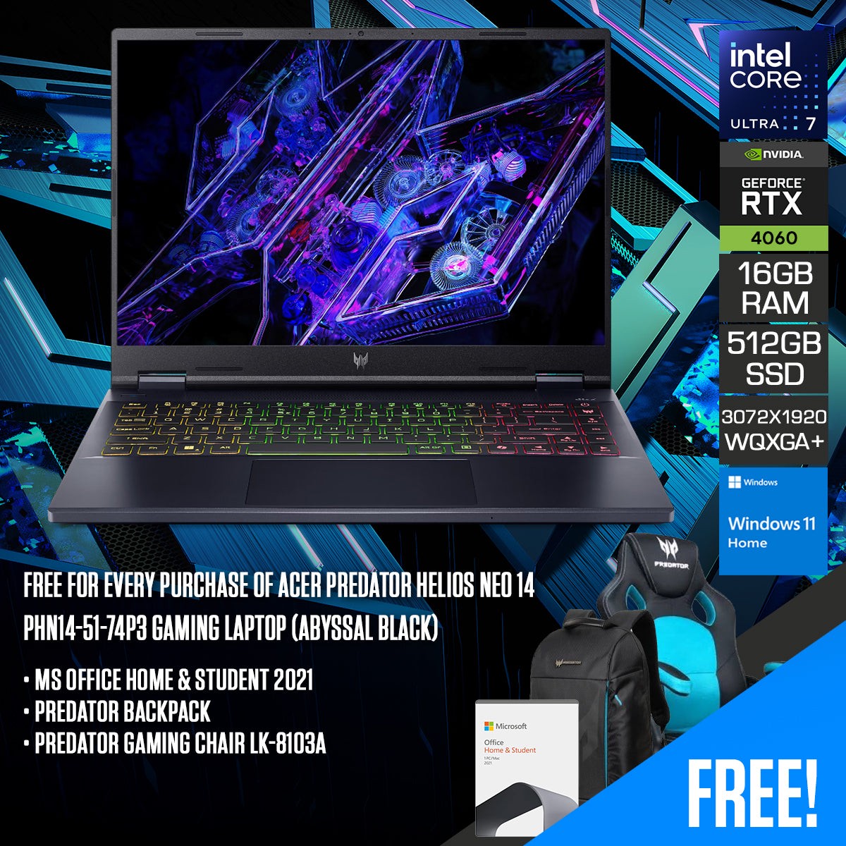 acer-predator-helios-neo-14-phn14-51-74p3-gaming-laptop-14-5-wqxga-ips-165hz-ultra-7-155h-16gb-ram-512gb-ssd-rtx-4060-windows-11-home-ms-office-h-s-2021-predator-backpack