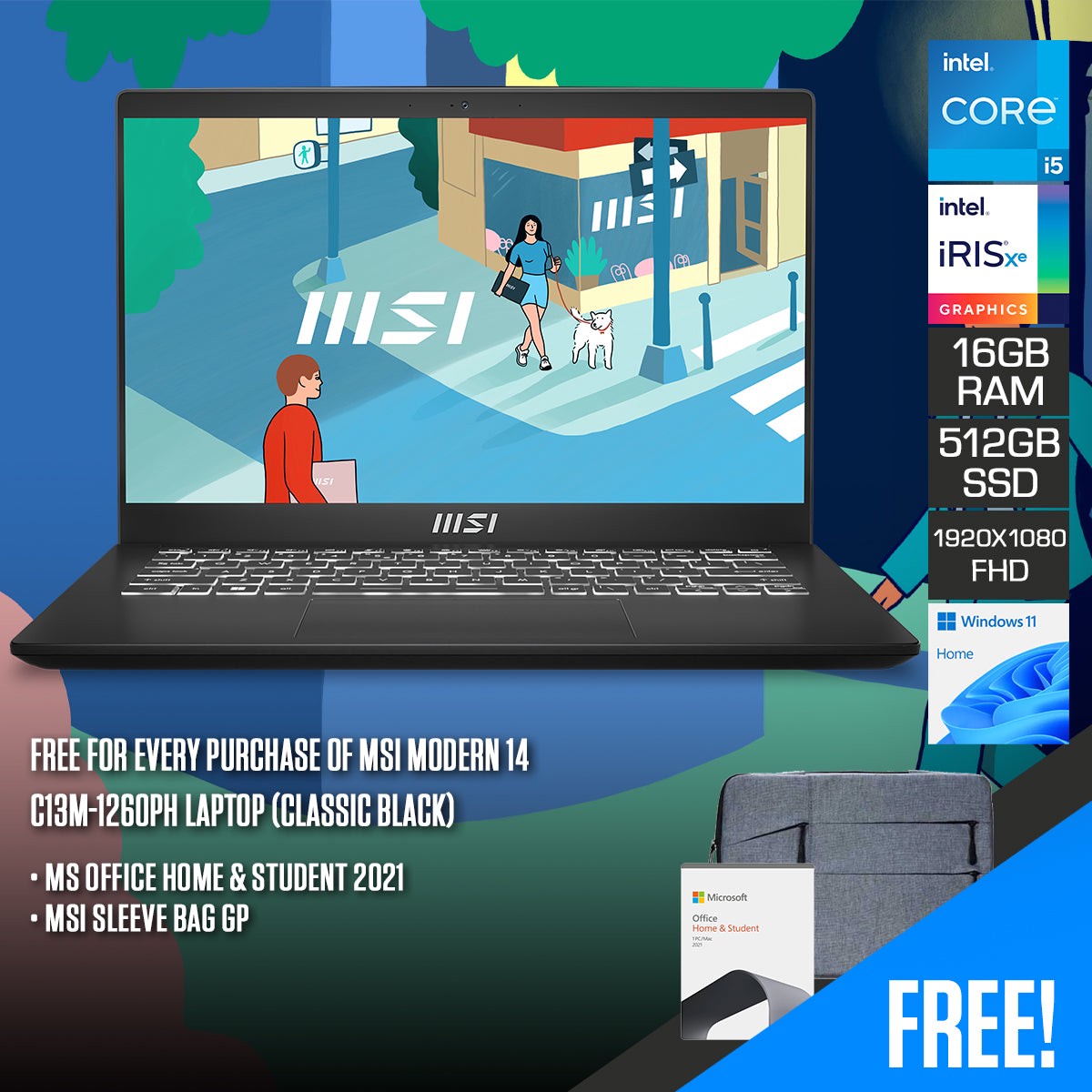 msi-modern-14-c13m-1260ph-laptop-classicblack-14-fhd-1920x1080-ips-i5-1335u-16gbram-512gb-ssd-iris-xe-graphics-windows-11-home-ms-office-home-student-2021-msi-sleeve-bag-gp