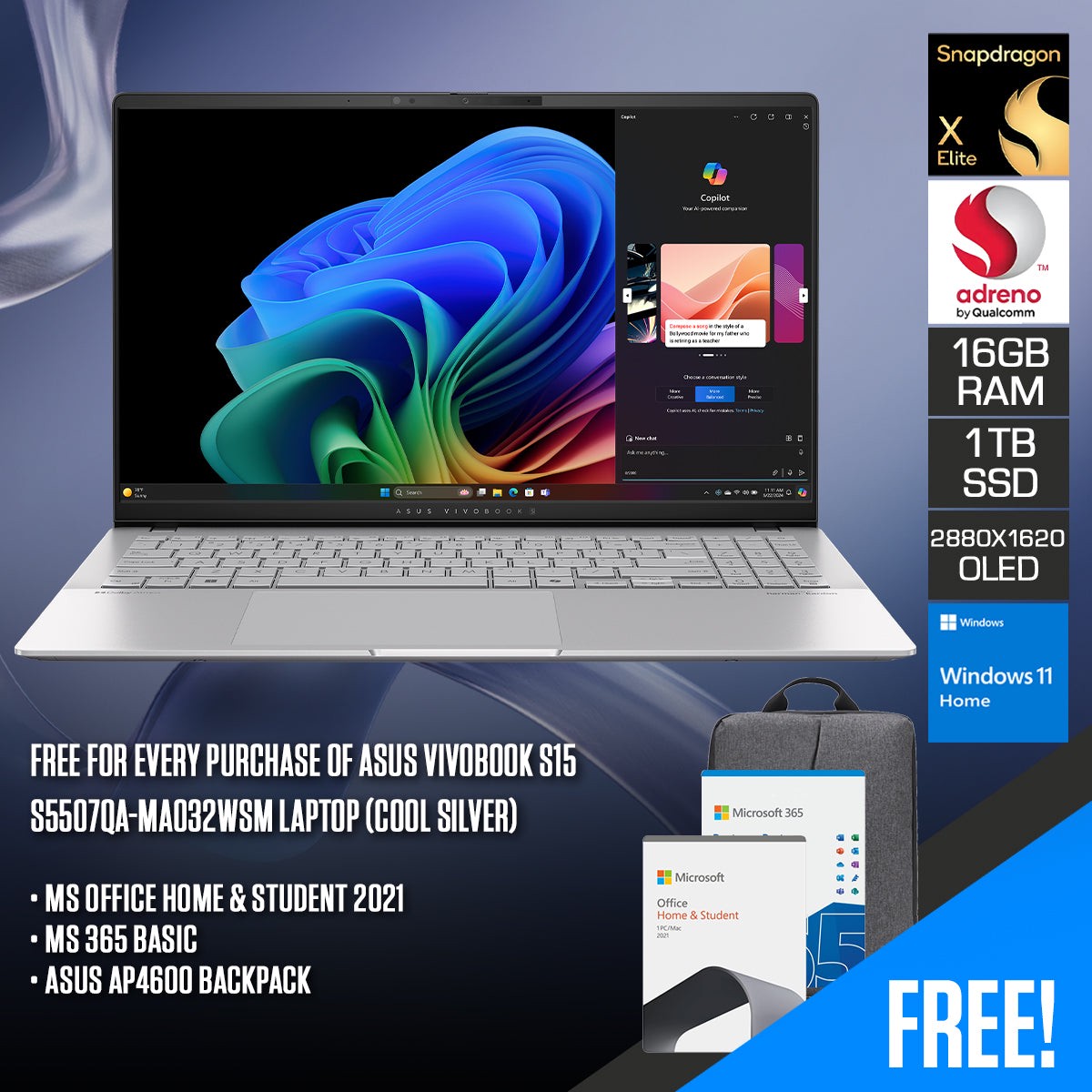 asus-vivobook-s15-s5507qa-ma032wsm-laptop-15-6-3k-oled-snapdragon-x-elite-x1e-78-100-16gb-ram-1tb-ssd-qualcomm-adreno-gpu-windows-11-home-ms-office-home-student-2021-ms-365-basic