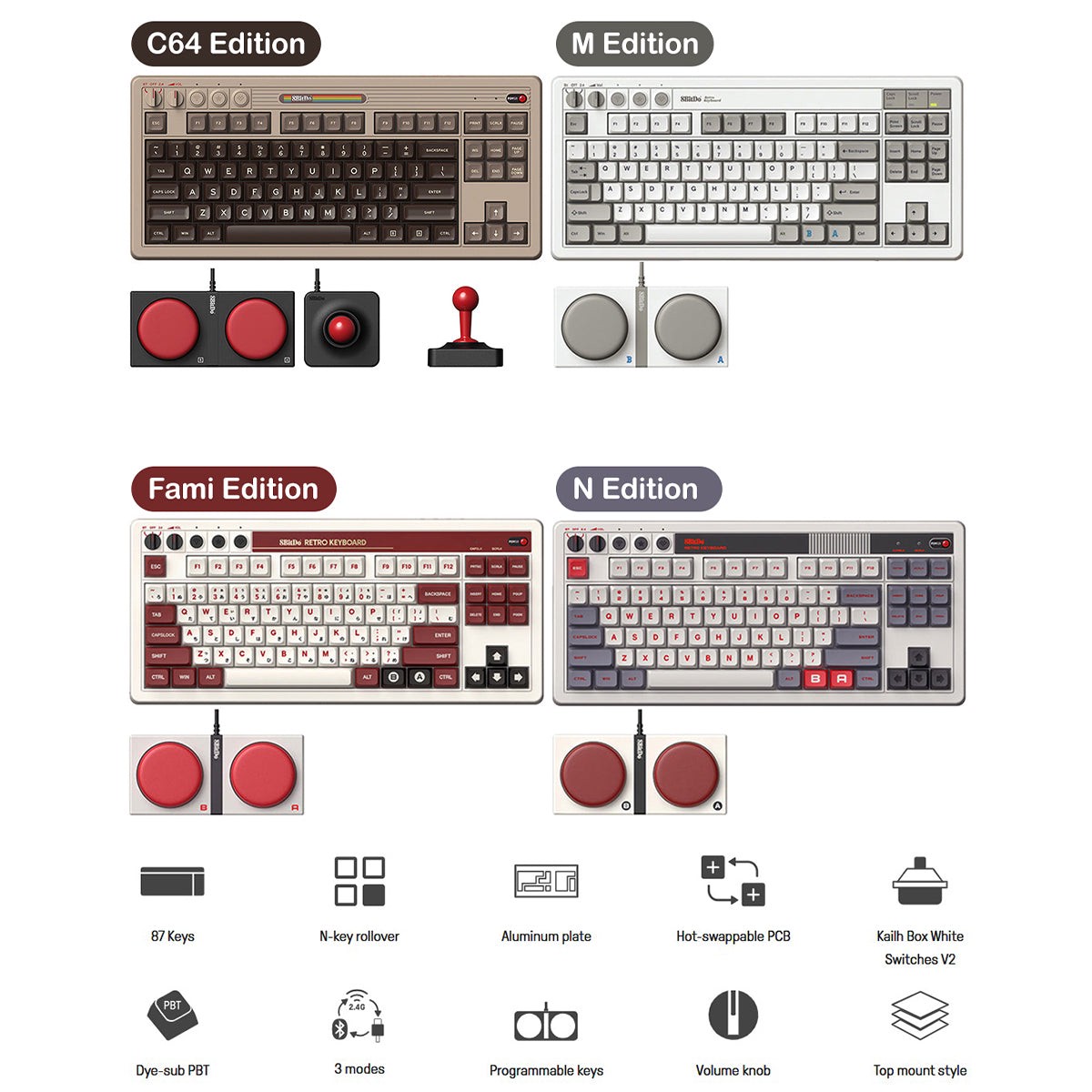 8bitdo-retro-mechanical-keyboard-c64-edition-m-edition-n-edition-fami-edition
