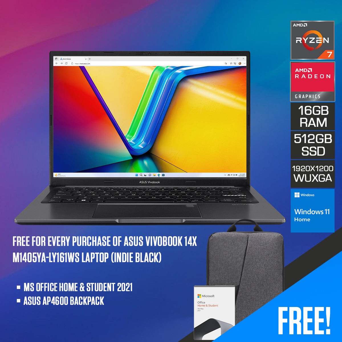 asus-vivobook-14x-m1405ya-ly161ws-laptop-14-wuxga-ips-ryzen-7-7730u-16gb-ram-512gb-ssd-amd-radeon-graphics-windows-11-home-ms-office-home-student-2021-asus-ap4600-backpack
