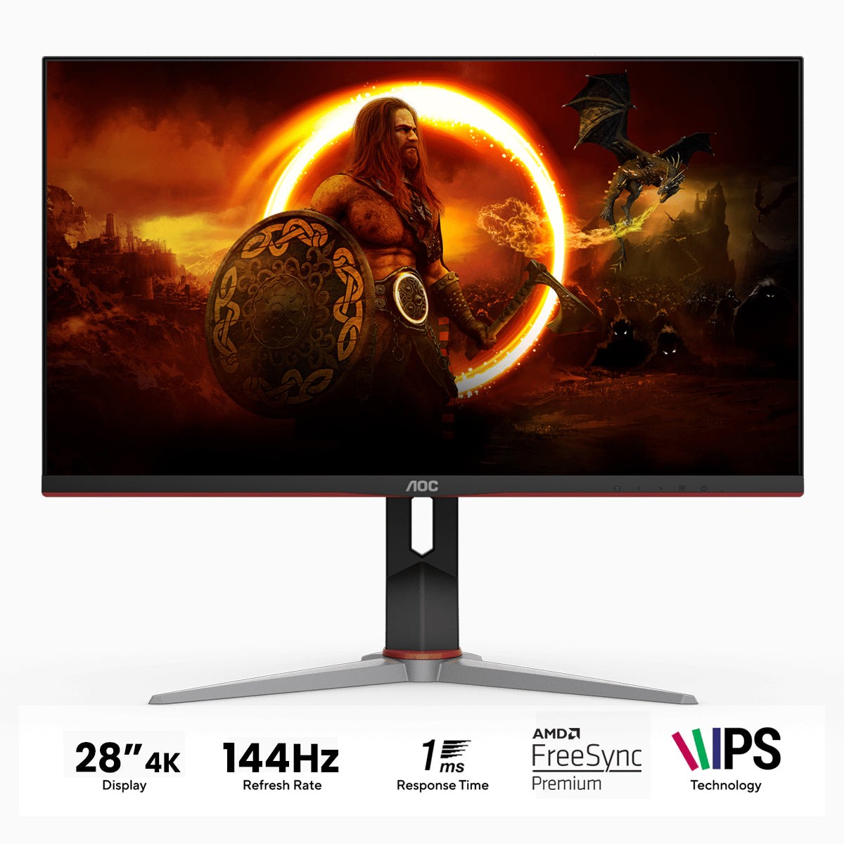 aoc-u28g2x-28-4k-3840x2160-144hz-1ms-mprt-displayhdr-400-amd-freesync-premium-ips-gaming-monitor-black-red