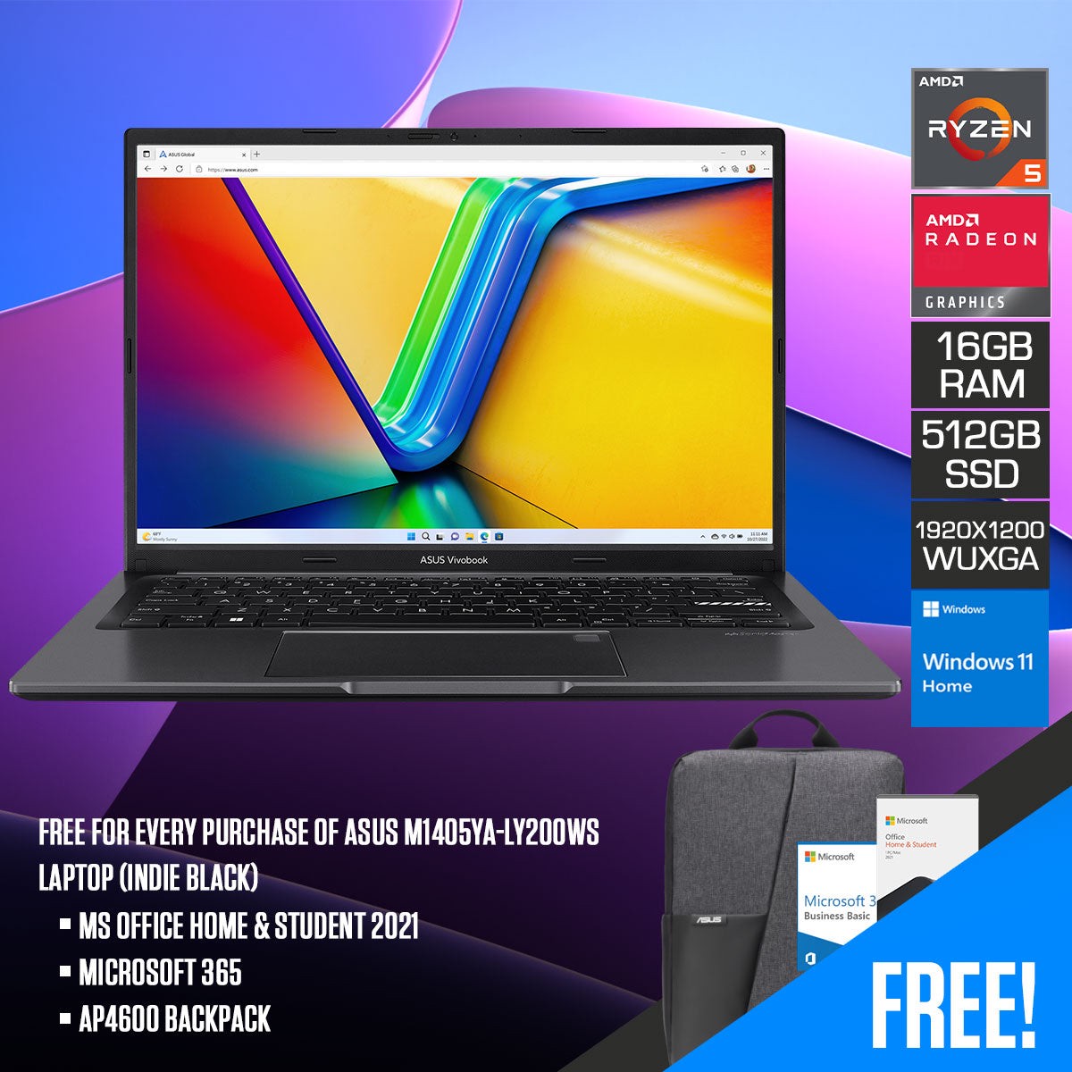 asus-m1405ya-ly200ws-laptop-indie-black-14-16-10-ips-r5-7430u-16gb-ram-512gb-ssd-uma-windows-11-home-ms-office-home-student-2021-microsoft-365-ap4600-backpack