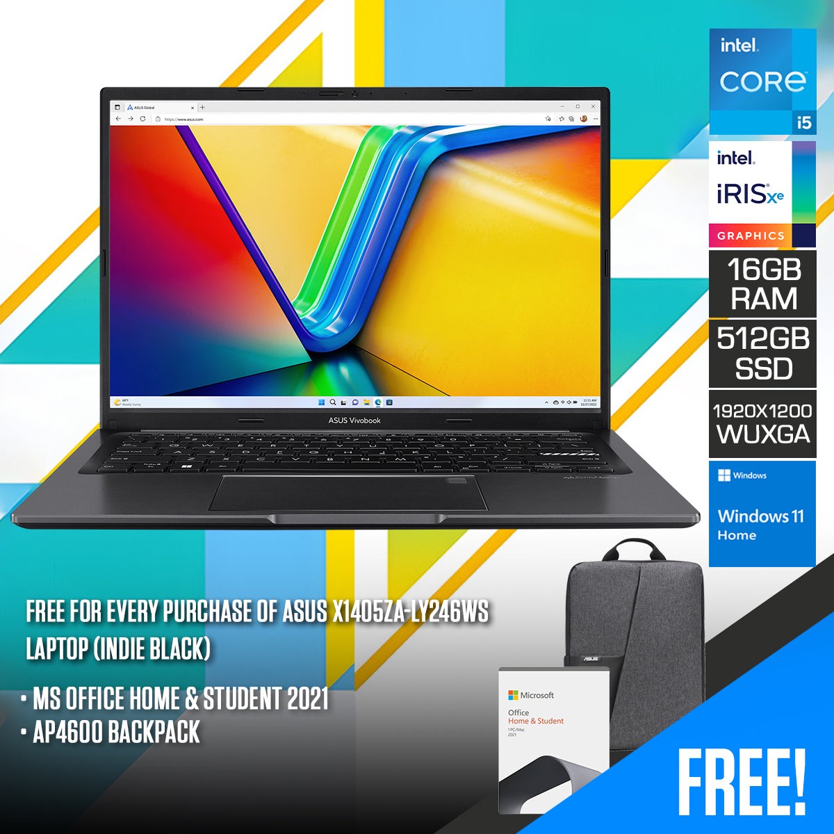 asus-x1405za-ly246ws-laptop-indie-black-14-wuxga-16-10-ips-i5-1235u-16gb-ram-512gb-ssd-iris-xe-windows-11-home-ms-office-home-student-2021-ap4600-backpack