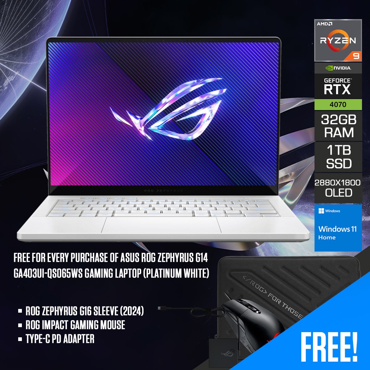 asus-rog-zephyrus-g14-ga403ui-qs065ws-gaming-laptop-14-3k-oled-120hz-r9-8945hs-32gb-ram-1tb-ssd-rtx-4070-windows-11-home-rog-zephyrus-g14-sleeve-rog-impact-gaming-mouse-type-c-pd