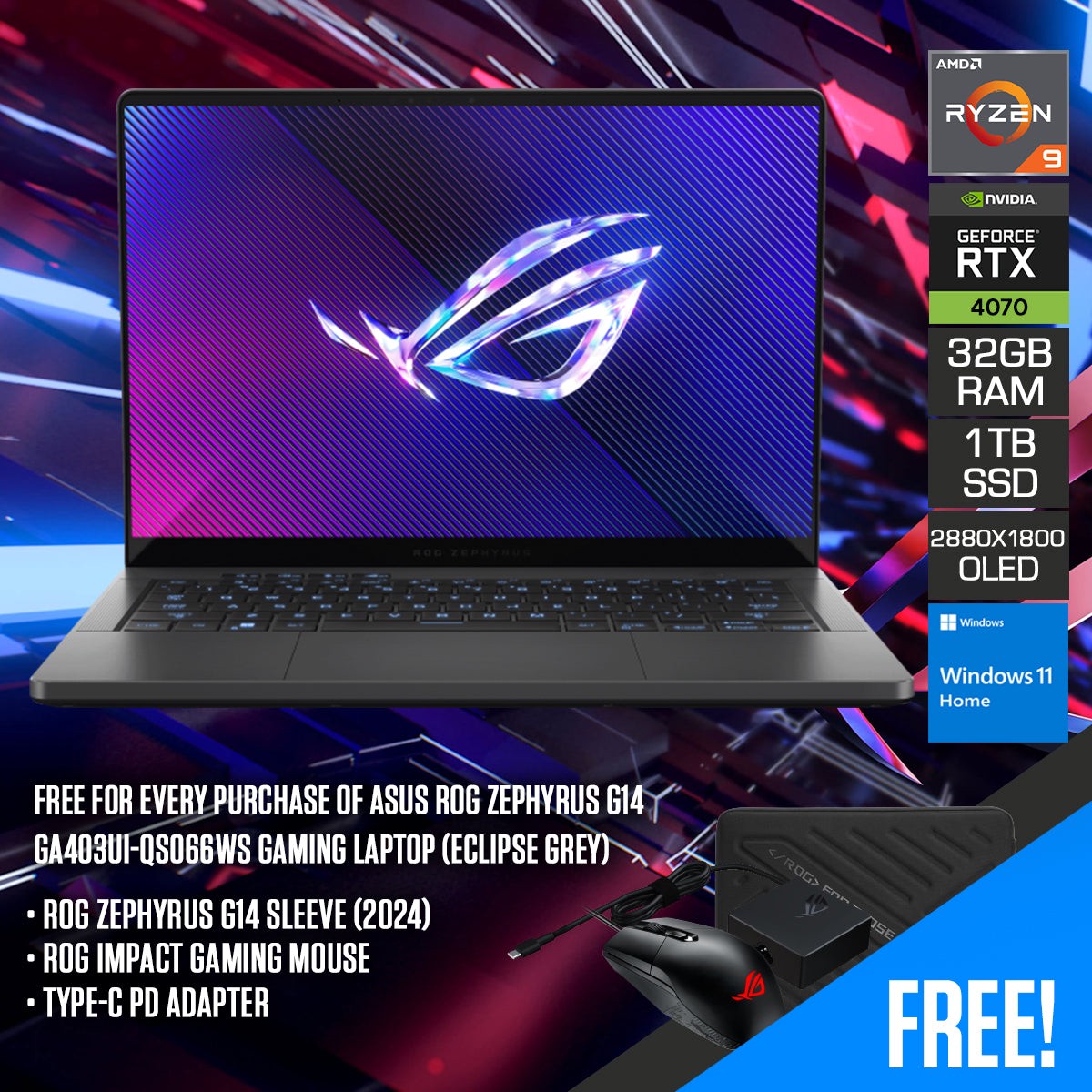 asus-rog-zephyrus-g14-ga403ui-qs066ws-gaming-laptop-14-3k-oled-120hz-r9-8945hs-32gb-ram-1tb-ssd-rtx-4070-windows-11-home-rog-zephyrus-g14-sleeve-rog-impact-gaming-mouse-type-c-pd
