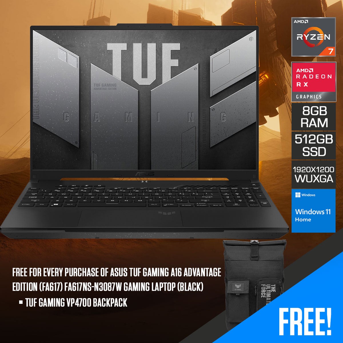 asus-tuf-gaming-a16-advantage-edition-fa617-fa617ns-n3087w-gaming-laptop-black-16-wuxga-ryzen-7-7735hs-8gb-ram-512gb-ssd-radeon-rx-7600s-windows-11-home-tuf-gaming-vp4700-backpack