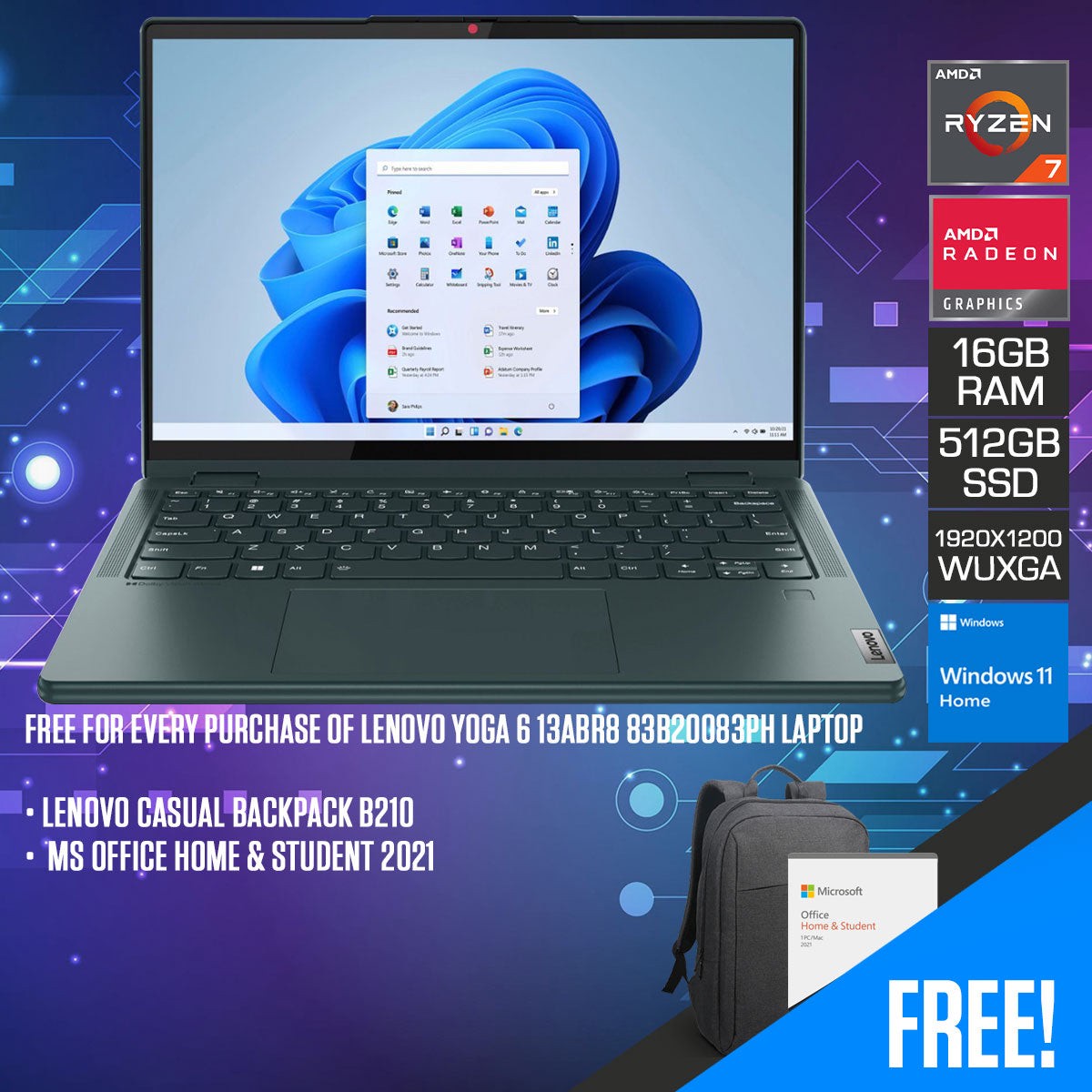 lenovo-yoga-6-13abr8-83b20083ph-laptop-13-3-wuxga-ryzen-7-7730u-16gb-ram-512gb-ssd-amd-radeon-graphics-windows-11-home-ms-office-home-student-2021-lenovo-casual-backpack-b210