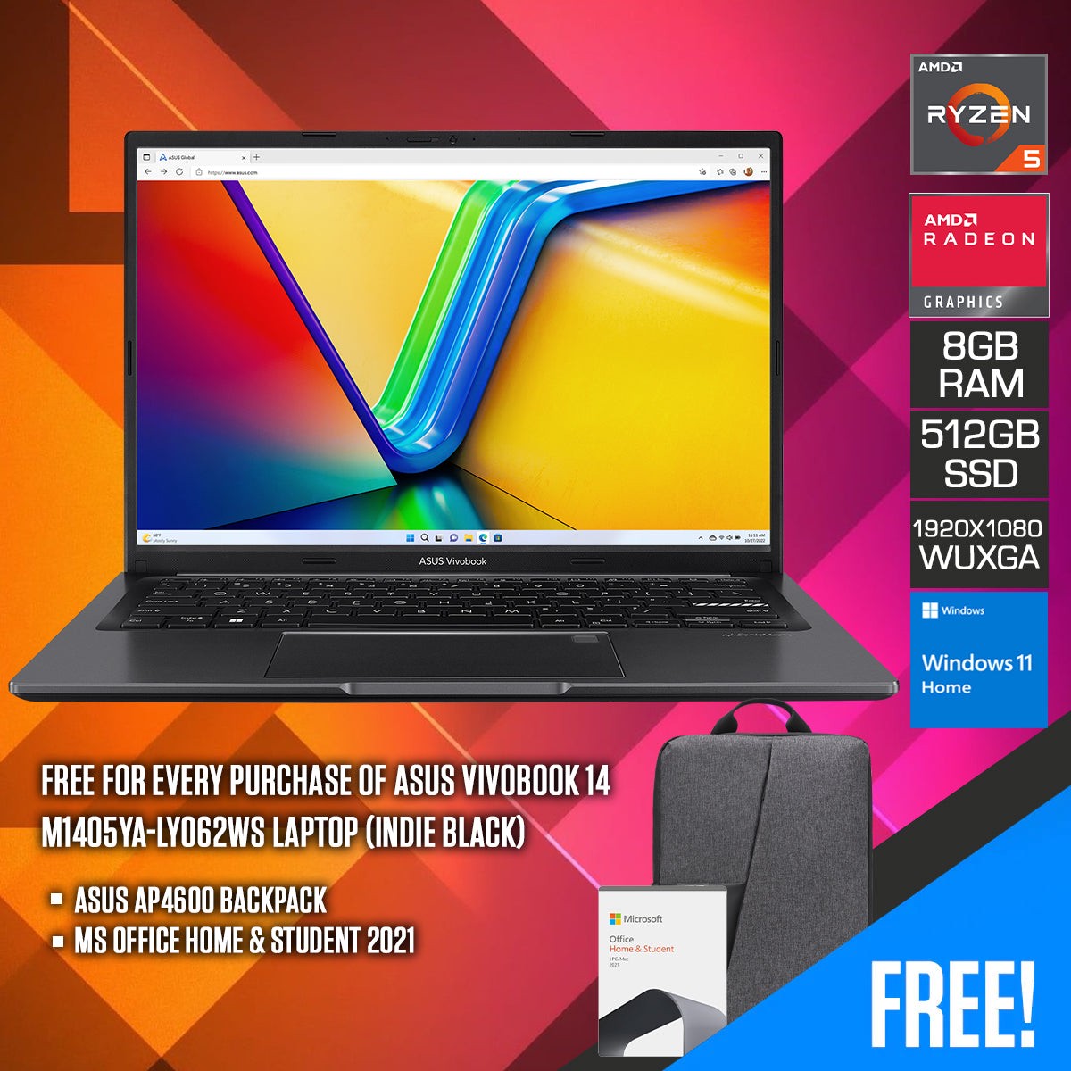 asus-vivobook-14-m1405ya-ly062ws-laptop-14-wuxga-ryzen-5-7530u-8gb-ram-512gb-ssd-amd-radeon-graphics-windows-11-home-ms-office-home-student-2021-asus-ap4600-backpack