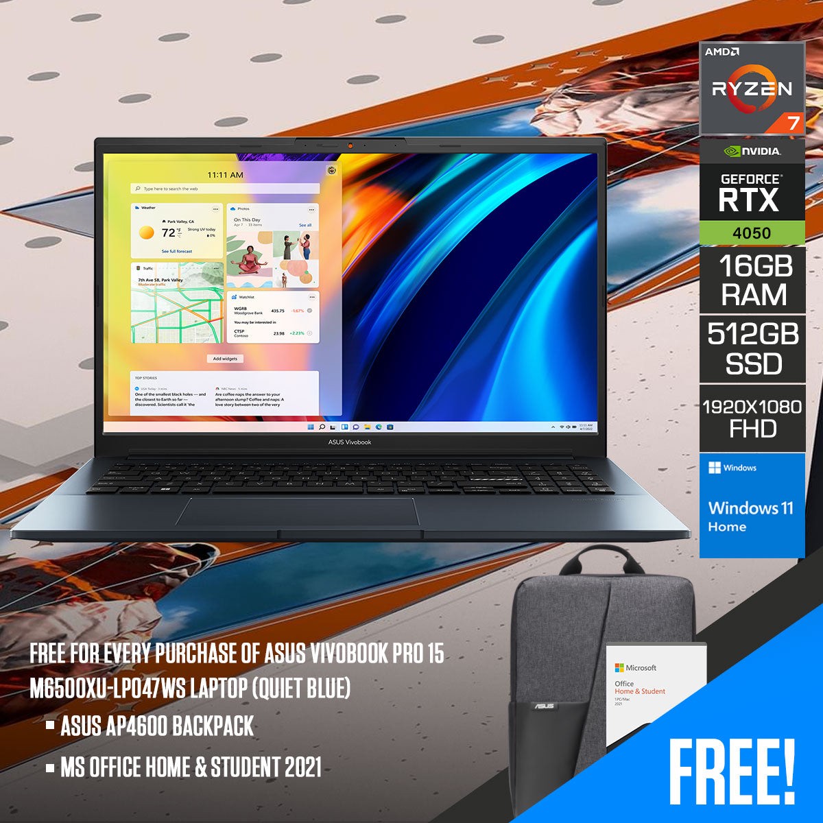 asus-vivobook-pro-15-m6500xu-lp047ws-laptop-15-6-fhd-ryzen-7-7840hs-16gb-ram-512gb-ssd-rtx-4050-windows-11-home-ms-office-home-student-2021-asus-ap4600-backpack