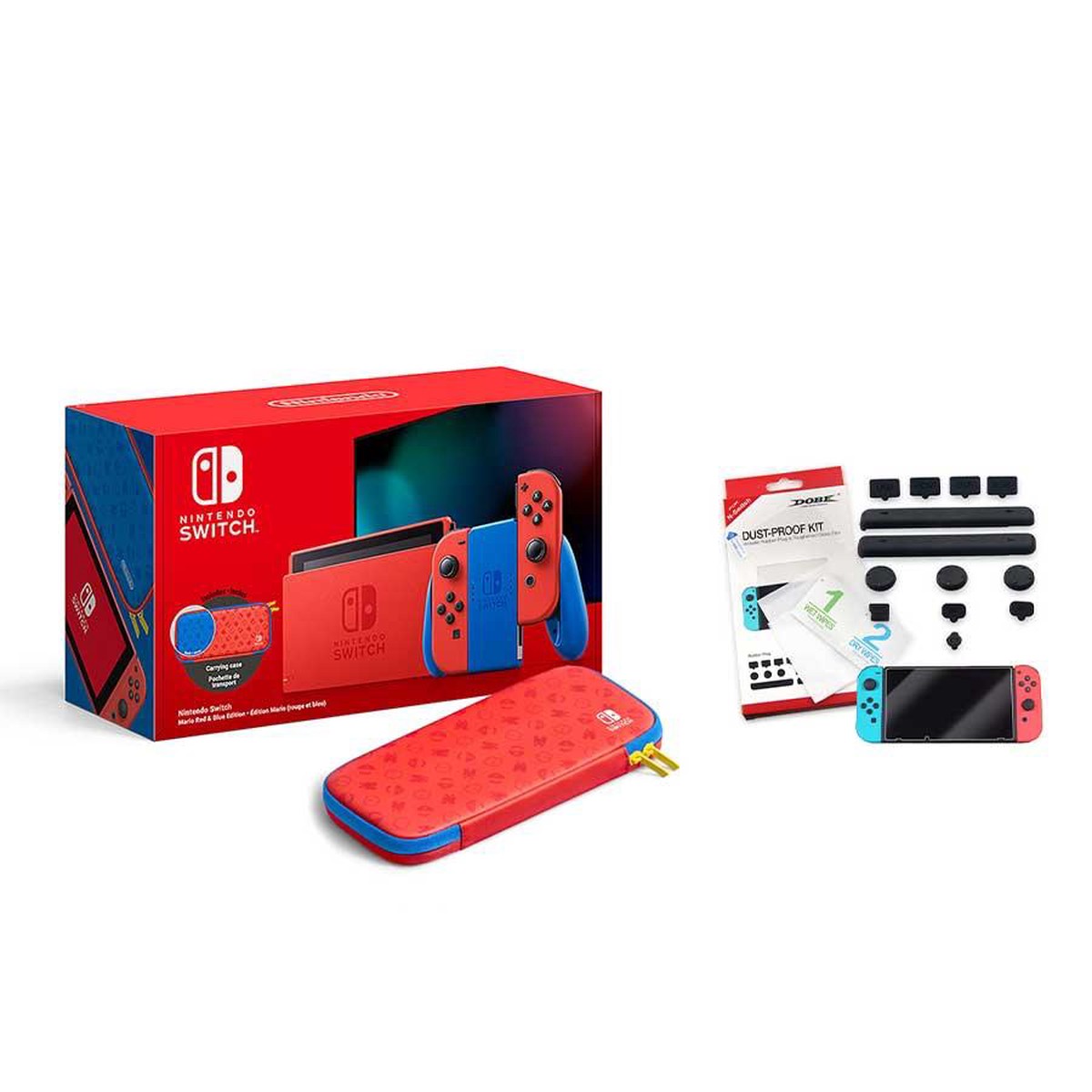 nintendo-switch-console-mario-red-blue-edition-includes-carrying-case-nsw-dobe-dust-proof-kit-include-rubber-plug-toughened-glass-film-tns-862-bundle